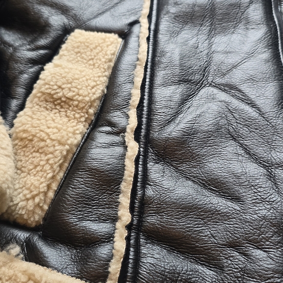 Black Faux Leather Jacket with Cream Shearling - Picture 2 of 9